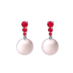 Pembe inci ve rodolit garnet 14 ayar beyaz altın küpe