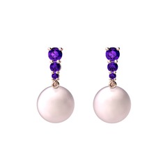 Nil Damlası İnci Küpe - Pembe inci ve ametist 925 ayar rose altın kaplama gümüş küpe #ur2zsh