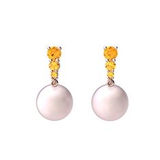 Nil Damlası İnci Küpe - Pembe inci ve sitrin 925 ayar rose altın kaplama gümüş küpe #zf4rew