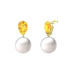 Loi İnci Küpe - Inci ve sitrin 18 ayar altın küpe #112im11