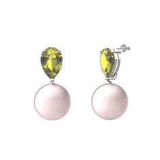 Pembe inci ve peridot 14 ayar beyaz altın küpe
