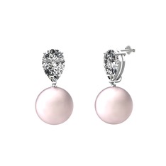 Loi İnci Küpe - Pembe inci ve swarovski 14 ayar beyaz altın küpe #1brwzsc