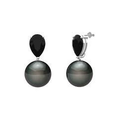 Loi İnci Küpe - Siyah inci ve siyah zirkon 8 ayar beyaz altın küpe #1ccj08u