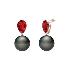 Loi İnci Küpe - Siyah inci ve garnet 14 ayar rose altın küpe #1crdbs7