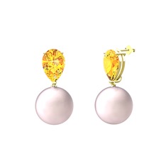 Loi İnci Küpe - Pembe inci ve sitrin 925 ayar altın kaplama gümüş küpe #1eubcul