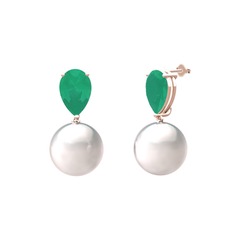 Loi İnci Küpe - Inci ve kök zümrüt 925 ayar rose altın kaplama gümüş küpe #1n6sbma