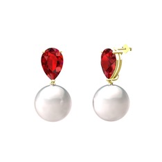 Inci ve garnet 8 ayar altın küpe