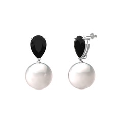 Loi İnci Küpe - Inci ve siyah zirkon 14 ayar beyaz altın küpe #1qoissq