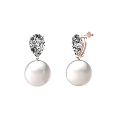 Loi İnci Küpe - Inci ve swarovski 18 ayar rose altın küpe #1x4k654