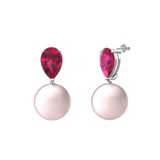 Loi İnci Küpe - Pembe inci ve rodolit garnet 18 ayar beyaz altın küpe #1xzp7gx