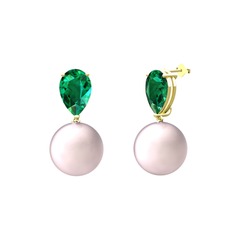 Loi İnci Küpe - Pembe inci ve yeşil kuvars 8 ayar altın küpe #571bkt