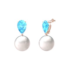 Loi İnci Küpe - Inci ve akuamarin 18 ayar rose altın küpe #736x65