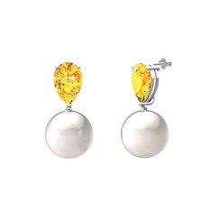 Loi İnci Küpe - Inci ve sitrin 8 ayar beyaz altın küpe #7rmpwm