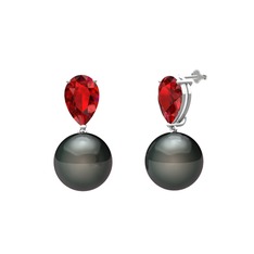 Loi İnci Küpe - Siyah inci ve garnet 925 ayar gümüş küpe #d89t0c