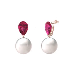 Loi İnci Küpe - Inci ve rodolit garnet 18 ayar rose altın küpe #de5e3j