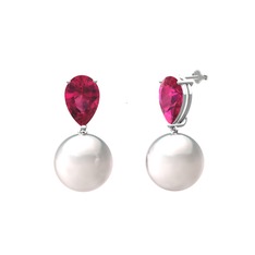 Loi İnci Küpe - Inci ve rodolit garnet 14 ayar beyaz altın küpe #g2trxw