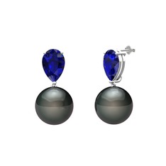 Loi İnci Küpe - Siyah inci ve lab safir 14 ayar beyaz altın küpe #isi3xn