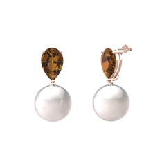 Loi İnci Küpe - Inci ve dumanlı kuvars 925 ayar rose altın kaplama gümüş küpe #k6mgug