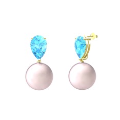 Loi İnci Küpe - Pembe inci ve akuamarin 8 ayar altın küpe #l2ehxc