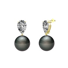 Loi İnci Küpe - Siyah inci ve swarovski 14 ayar altın küpe #mk31yj