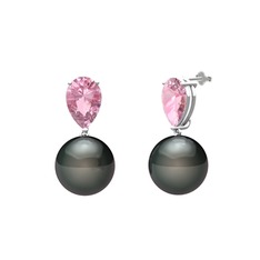 Loi İnci Küpe - Siyah inci ve pembe kuvars 14 ayar beyaz altın küpe #myurrm