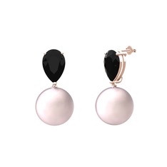 Loi İnci Küpe - Pembe inci ve siyah zirkon 8 ayar rose altın küpe #ncz80w