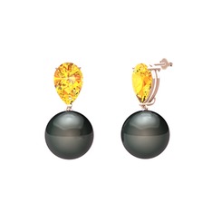 Loi İnci Küpe - Siyah inci ve sitrin 18 ayar rose altın küpe #pz5np5