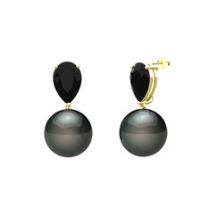 Loi İnci Küpe - Siyah inci ve siyah zirkon 925 ayar altın kaplama gümüş küpe #q5pyfe