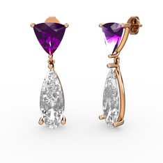 Arowana Küpe - Ametist ve swarovski 18 ayar rose altın küpe #1001it3