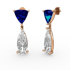 Arowana Küpe - Lab safir ve swarovski 18 ayar rose altın küpe #10dp4y8