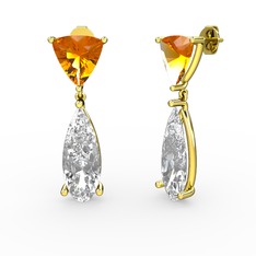 Arowana Küpe - Sitrin ve beyaz zirkon 18 ayar altın küpe #120owt3