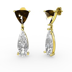 Dumanlı kuvars ve beyaz zirkon 18 ayar altın küpe