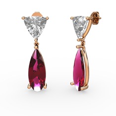 Arowana Küpe - Beyaz zirkon ve rodolit garnet 14 ayar rose altın küpe #13jcg5u