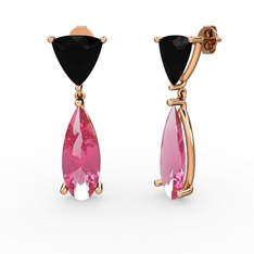 Siyah zirkon ve pembe kuvars 8 ayar rose altın küpe