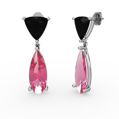 Arowana Küpe - Siyah zirkon ve pembe kuvars 925 ayar gümüş küpe #14aaa91