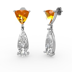 Arowana Küpe - Sitrin ve swarovski 18 ayar beyaz altın küpe #14opcx8