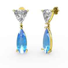 Swarovski ve akuamarin 18 ayar altın küpe