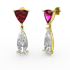 Rodolit garnet ve beyaz zirkon 8 ayar altın küpe