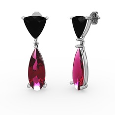 Siyah zirkon ve rodolit garnet 14 ayar beyaz altın küpe