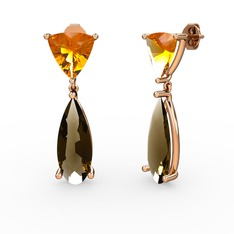 Arowana Küpe - Sitrin ve dumanlı kuvars 18 ayar rose altın küpe #16nyc4h