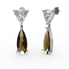 Swarovski ve dumanlı kuvars 14 ayar beyaz altın küpe