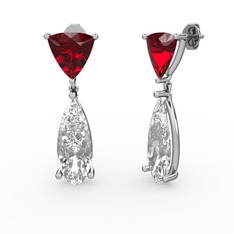 Garnet ve beyaz zirkon 8 ayar beyaz altın küpe
