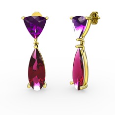 Arowana Küpe - Ametist ve rodolit garnet 925 ayar altın kaplama gümüş küpe #17ytxk8