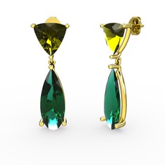 Arowana Küpe - Peridot ve yeşil kuvars 18 ayar altın küpe #188anul