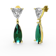 Swarovski ve yeşil kuvars 8 ayar altın küpe