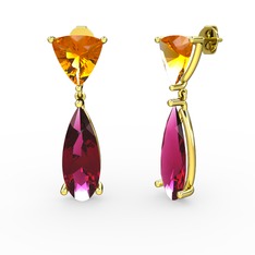 Arowana Küpe - Sitrin ve rodolit garnet 8 ayar altın küpe #1c80ddd