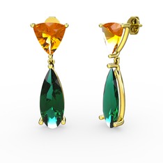 Sitrin ve yeşil kuvars 8 ayar altın küpe