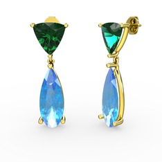 Arowana Küpe - Yeşil kuvars ve akuamarin 8 ayar altın küpe #1ge0e9n