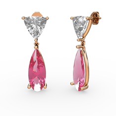 Arowana Küpe - Swarovski ve pembe kuvars 18 ayar rose altın küpe #1gyvgha