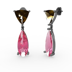 Arowana Küpe - Dumanlı kuvars ve pembe kuvars 925 ayar siyah rodyum kaplama gümüş küpe #1ltcg2x